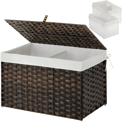 Panier de rangement Greenstell avec couvercle, grand panier à étagères tissé à la main de 65 L avec doublure en coton et cadre en métal, pliable et facile à installer, panier de rangement avec poignée pour chambre à coucher, buanderie