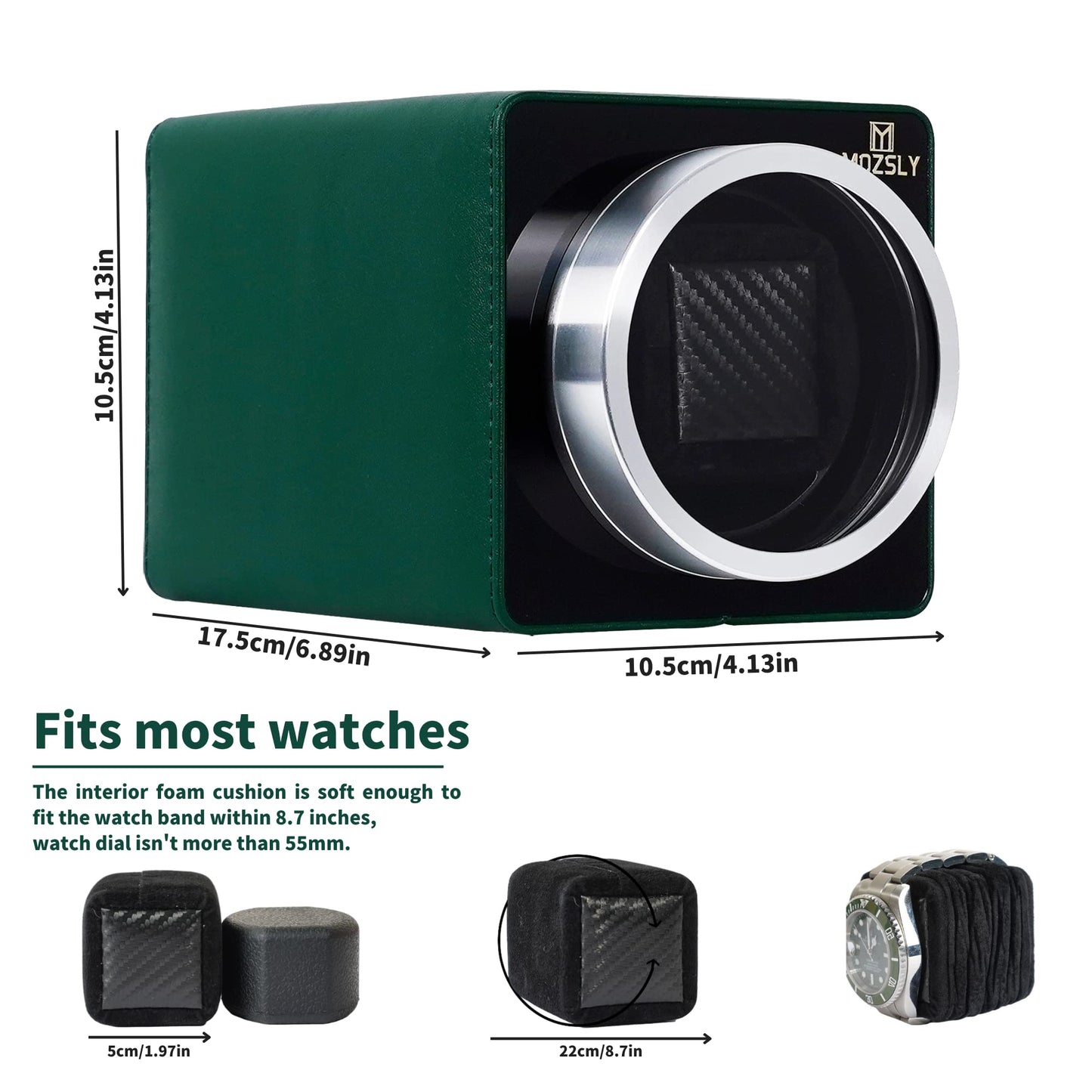 MOZSLY Watch Winder for Automatic Watches with Quiet Mabuchi Motor 12 Rotation Mode Setting Leather