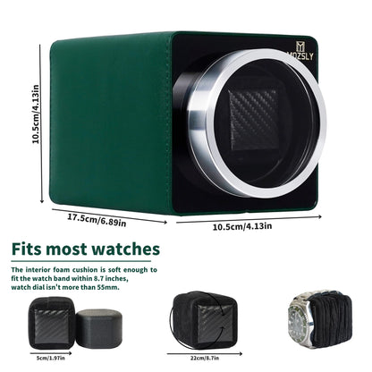 MOZSLY Watch Winder for Automatic Watches with Quiet Mabuchi Motor 12 Rotation Mode Setting Leather