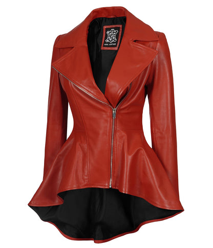 Decrum Leather Jacket For Women - Real Lambskin Casual Peplum Asymmetrical Style Womens Leather Jackets