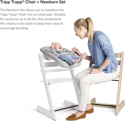 Silla Tripp Trapp de Stokke (natural) + conjunto para recién nacidos Tripp Trapp (gris): cómoda, segura y fácil de usar, para recién nacidos de hasta 20 libras 