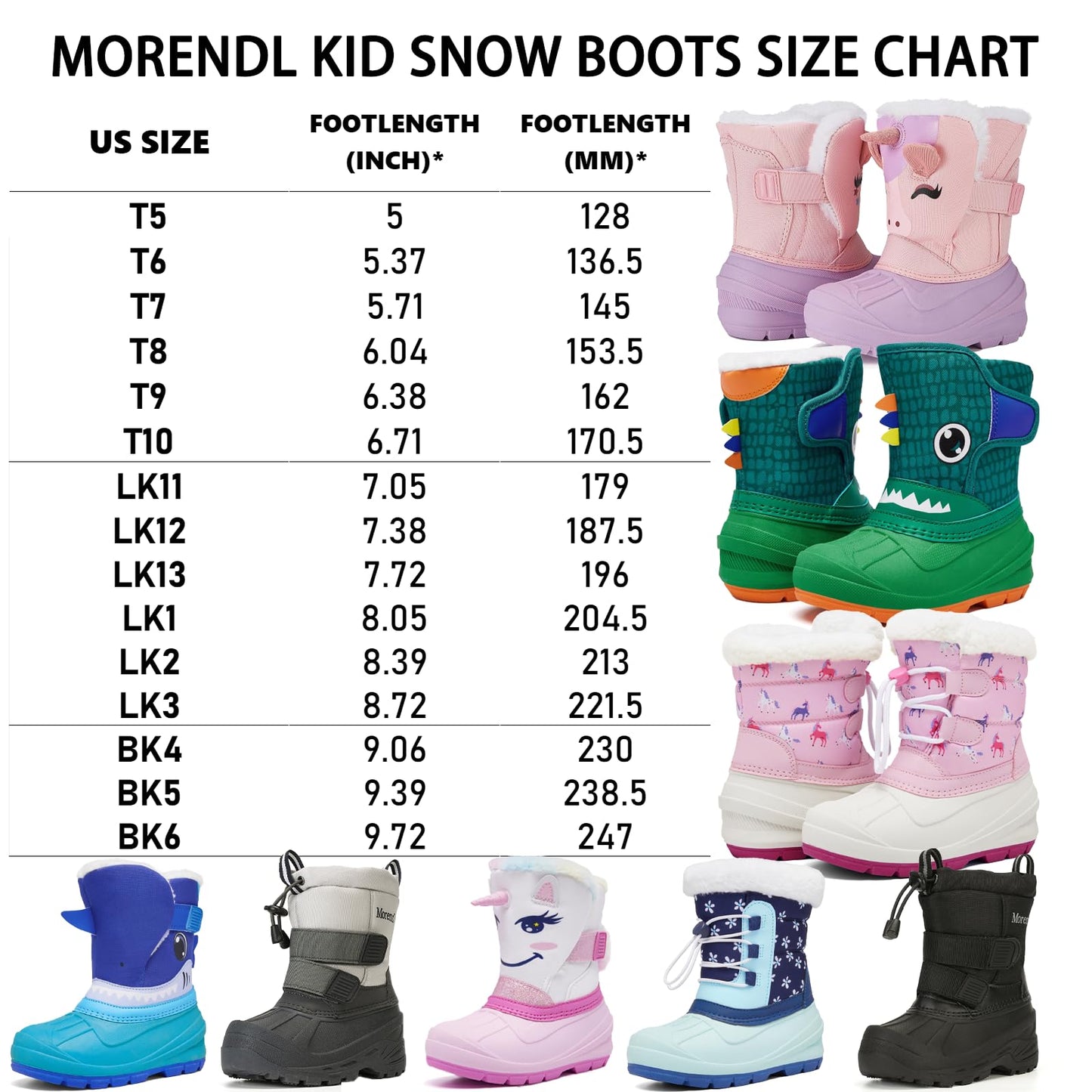 MORENDL Kids' Snow Boots Insulated Waterproof Fur Lined Warm Anti-Slip Winter Shoes for Boys and Girls Outdoor Walking(Toddler/Little Kid)