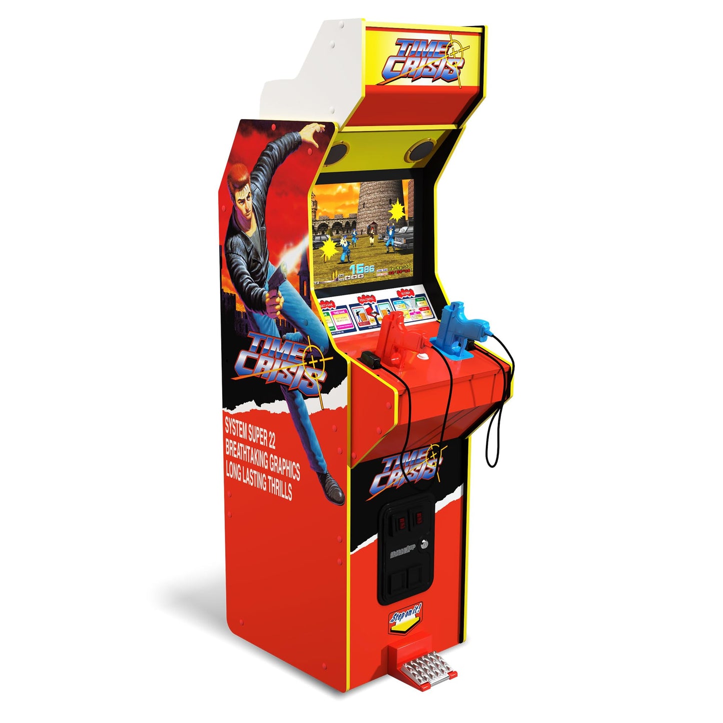 Arcade1Up Machine d'arcade multijoueur avec écran LCD haute résolution de 17 pouces Time Crisis, Point Blank et Steel Gunner Light Gun avec armoire debout pour la maison 