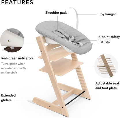 Silla Tripp Trapp de Stokke (natural) + conjunto para recién nacidos Tripp Trapp (gris): cómoda, segura y fácil de usar, para recién nacidos de hasta 20 libras 