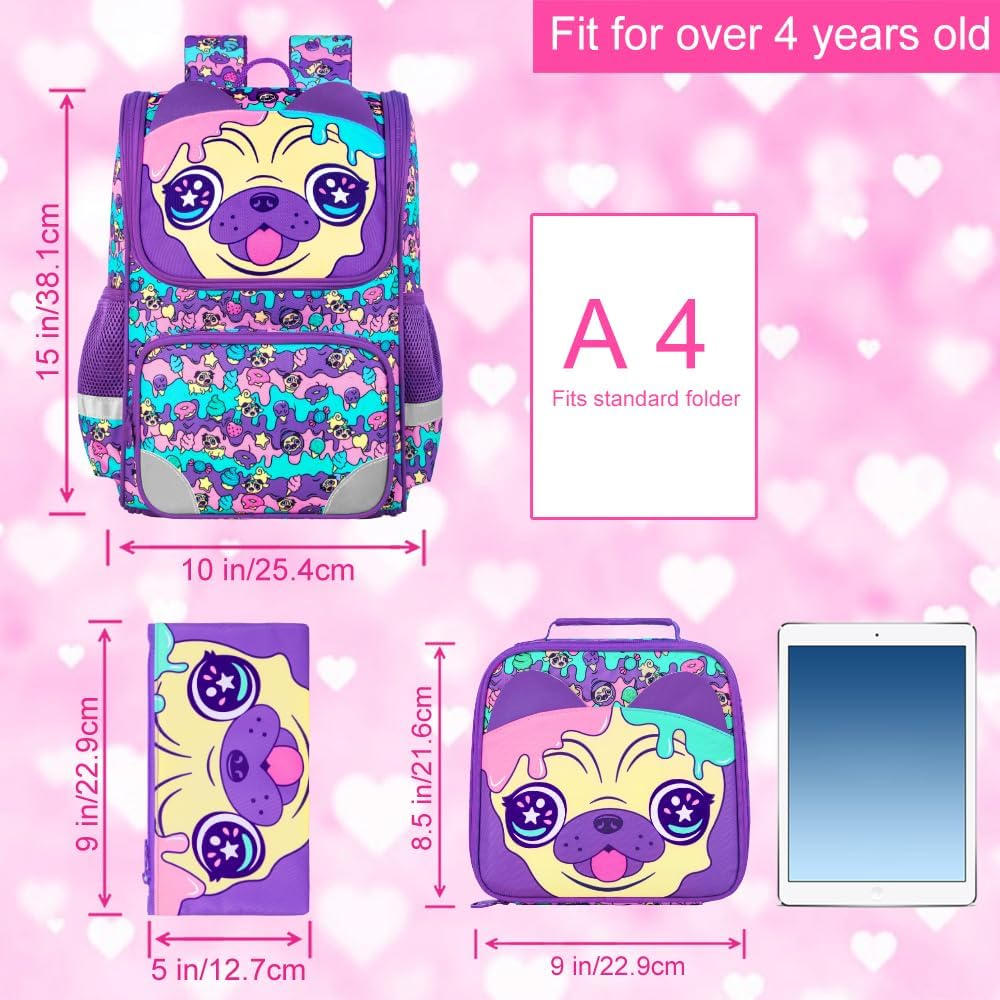 3PCS Kids Backpack for Girls, 15" Sequin Bookbag with Lunch Box, Leopard School Bag Set for Elementary Preschool Toddler