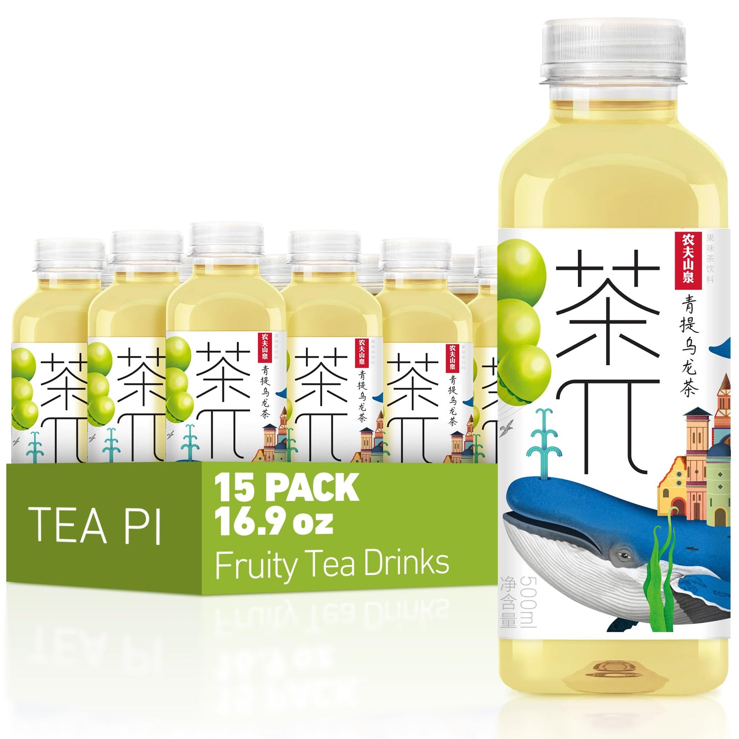 Thé glacé Tea PI – Thé vert au jasmin, thé glacé aux fruits sucrés au pamplemousse, vrai jus, 16,9 fl oz, 500 ml, paquet de 15 