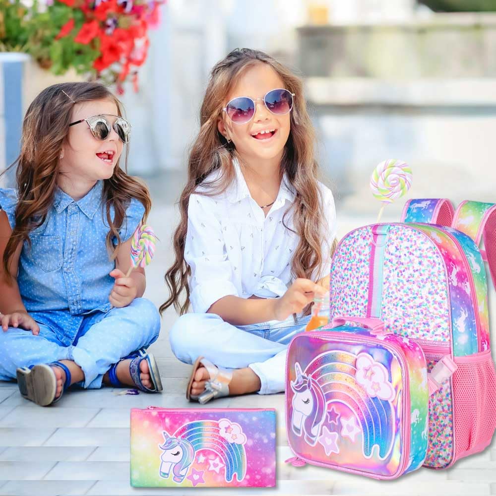 3PCS Kids Backpack for Girls, 15" Sequin Bookbag with Lunch Box, Leopard School Bag Set for Elementary Preschool Toddler