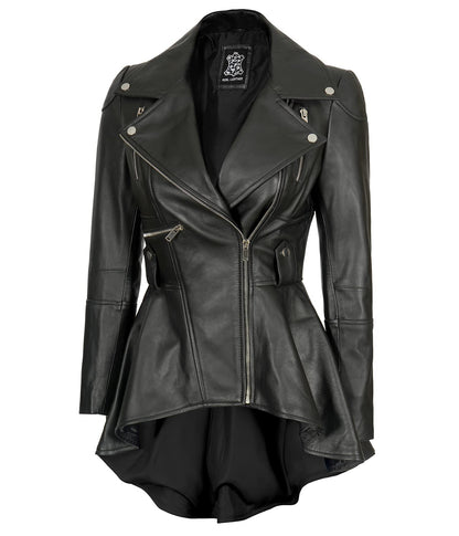 Decrum Leather Jacket For Women - Real Lambskin Casual Peplum Asymmetrical Style Womens Leather Jackets