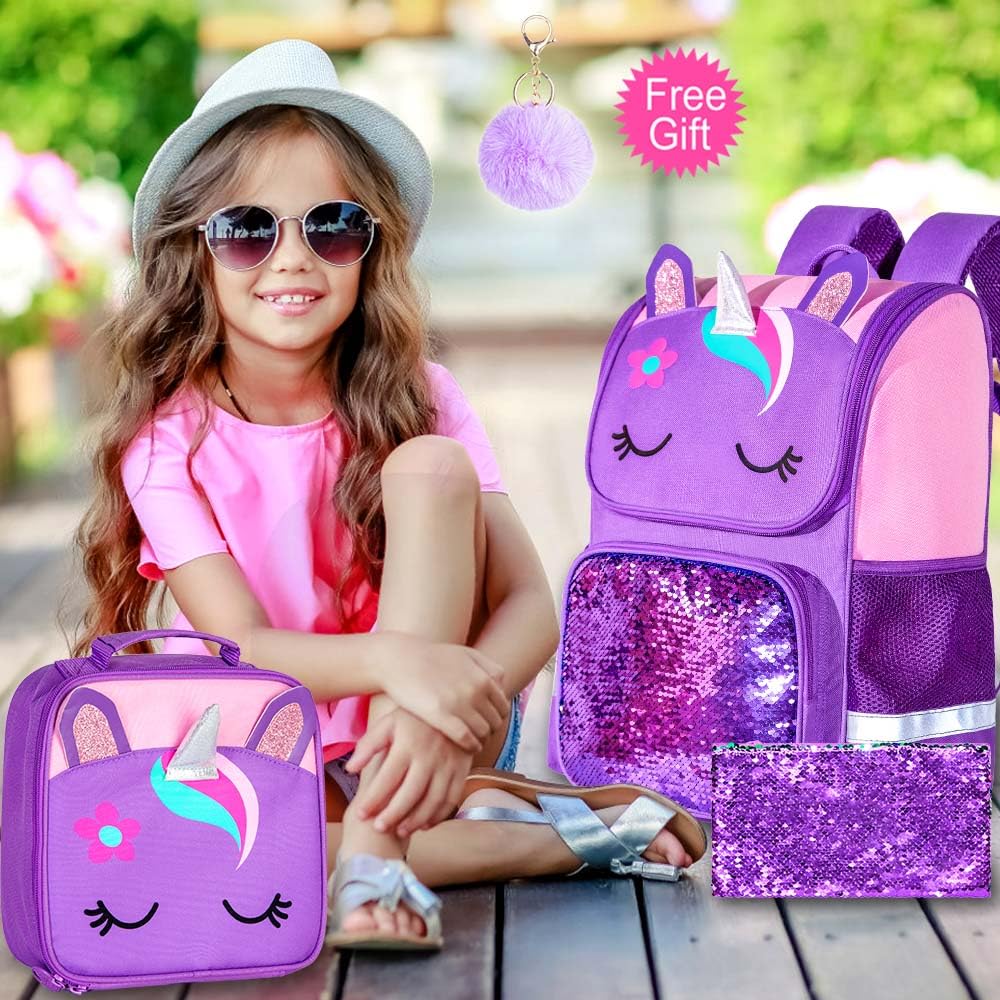 Lot de 3 sacs à dos à paillettes pour filles, sac à dos avec boîte à lunch, sac d'école maternelle pour enfants de 15 pouces pour élèves du primaire et du tout-petit - Koala vert 