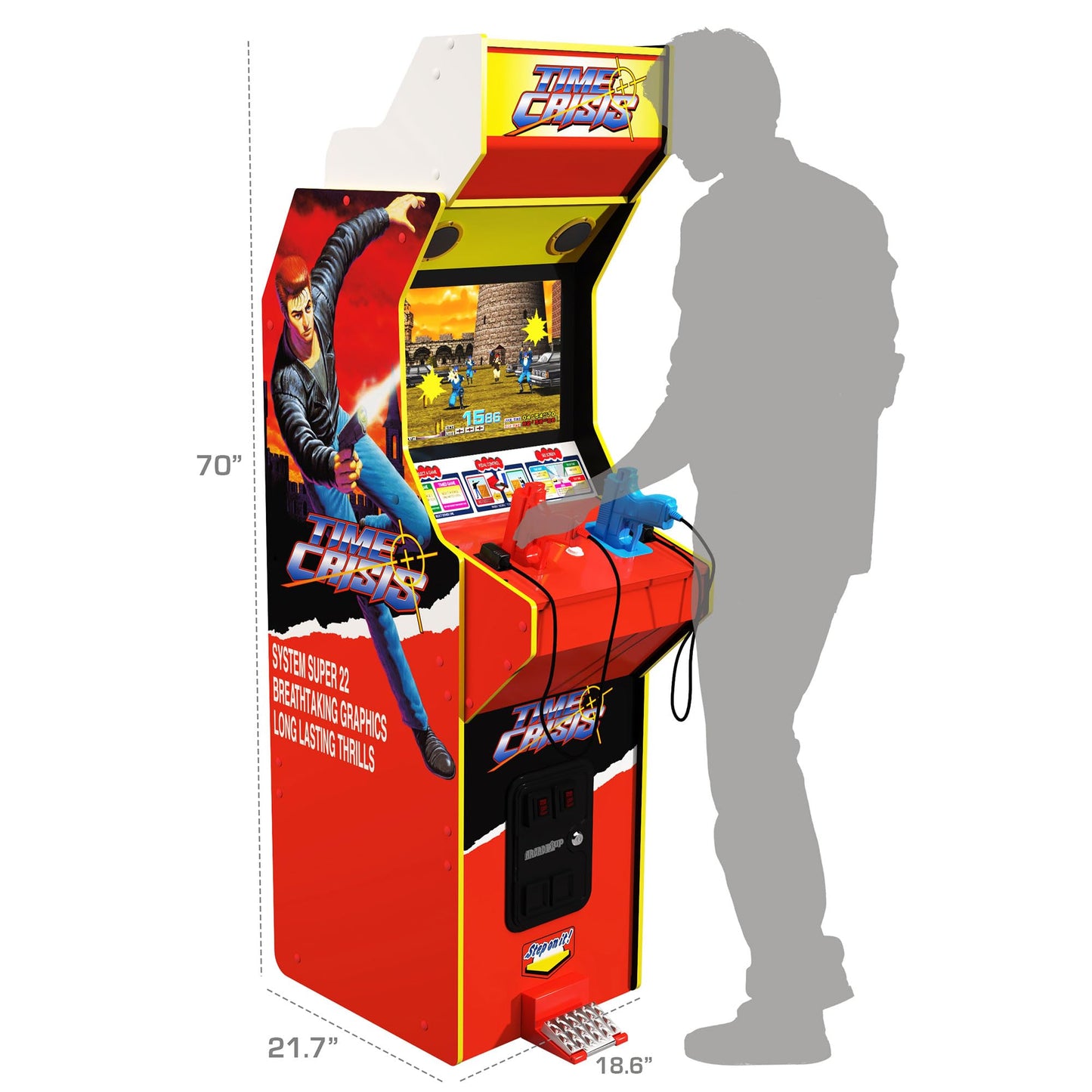 Arcade1Up Machine d'arcade multijoueur avec écran LCD haute résolution de 17 pouces Time Crisis, Point Blank et Steel Gunner Light Gun avec armoire debout pour la maison 