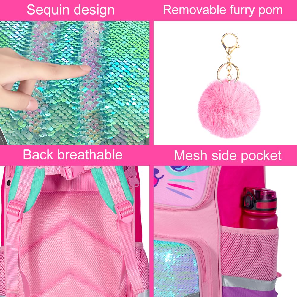 Lot de 3 sacs à dos à paillettes pour filles, sac à dos avec boîte à lunch, sac d'école maternelle pour enfants de 15 pouces pour élèves du primaire et du tout-petit - Koala vert 