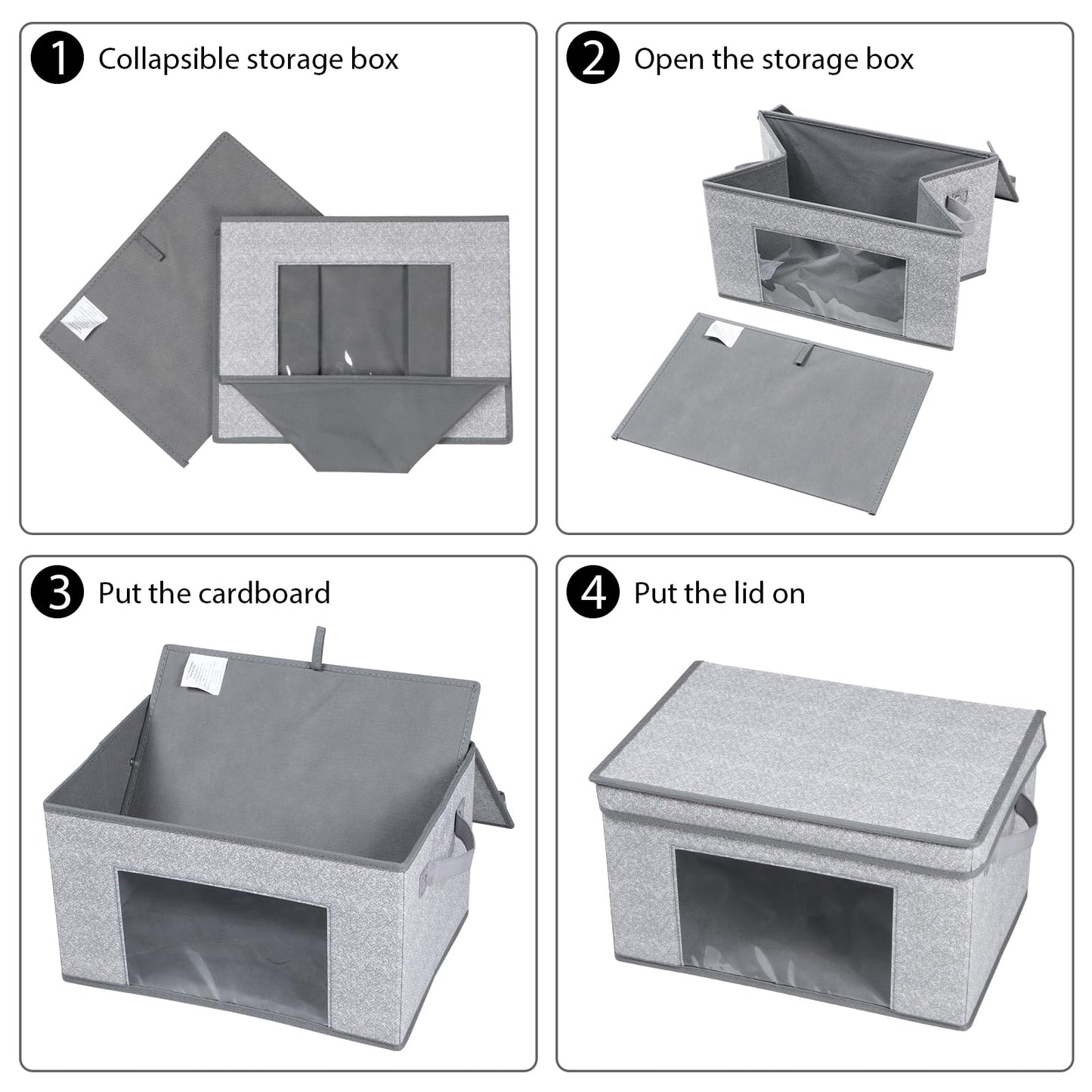 Univivi - Cestas de almacenamiento apilables con tapa y asas, 4 unidades, de tela, gran capacidad de carga, plegables, grandes, para el hogar y el armario (gris, 17 x 12 x 12 pulgadas) 