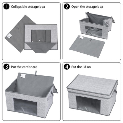 Univivi - Cestas de almacenamiento apilables con tapa y asas, 4 unidades, de tela, gran capacidad de carga, plegables, grandes, para el hogar y el armario (gris, 17 x 12 x 12 pulgadas) 