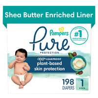 Pañales desechables para bebé hipoalergénicos y sin fragancia, tamaño 1, 198 unidades, Pampers Pure Protection 