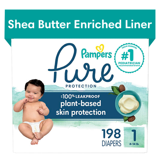 Pampers Pure Protection Diapers - Size 1, 198 Count, Hypoallergenic Unscented Disposable Baby Diapers