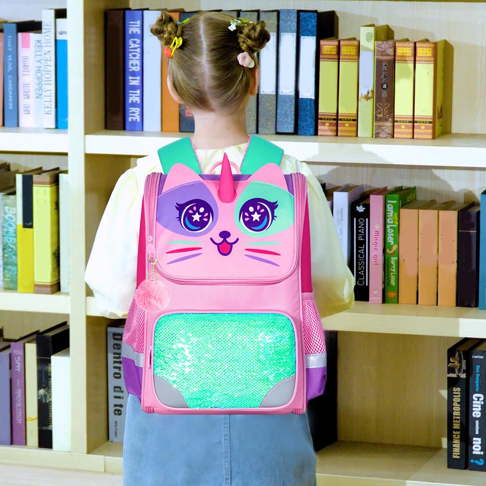 Lot de 3 sacs à dos à paillettes pour filles, sac à dos avec boîte à lunch, sac d'école maternelle pour enfants de 15 pouces pour élèves du primaire et du tout-petit - Koala vert 