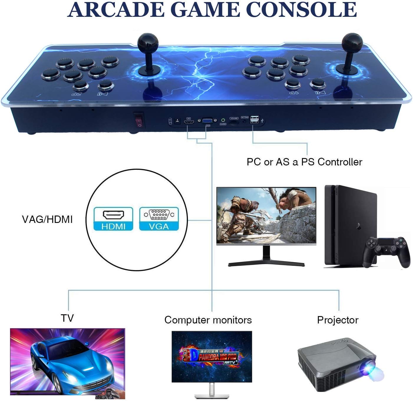 LIFAVOVY Upgraded Arcade Games Machines for Home Pandora Box 18s Arcade Console - 8000 Games Installed, WiFi,Support 3D Games,1280x720 Full HD,Favorite List,Multi-Player Game Controls