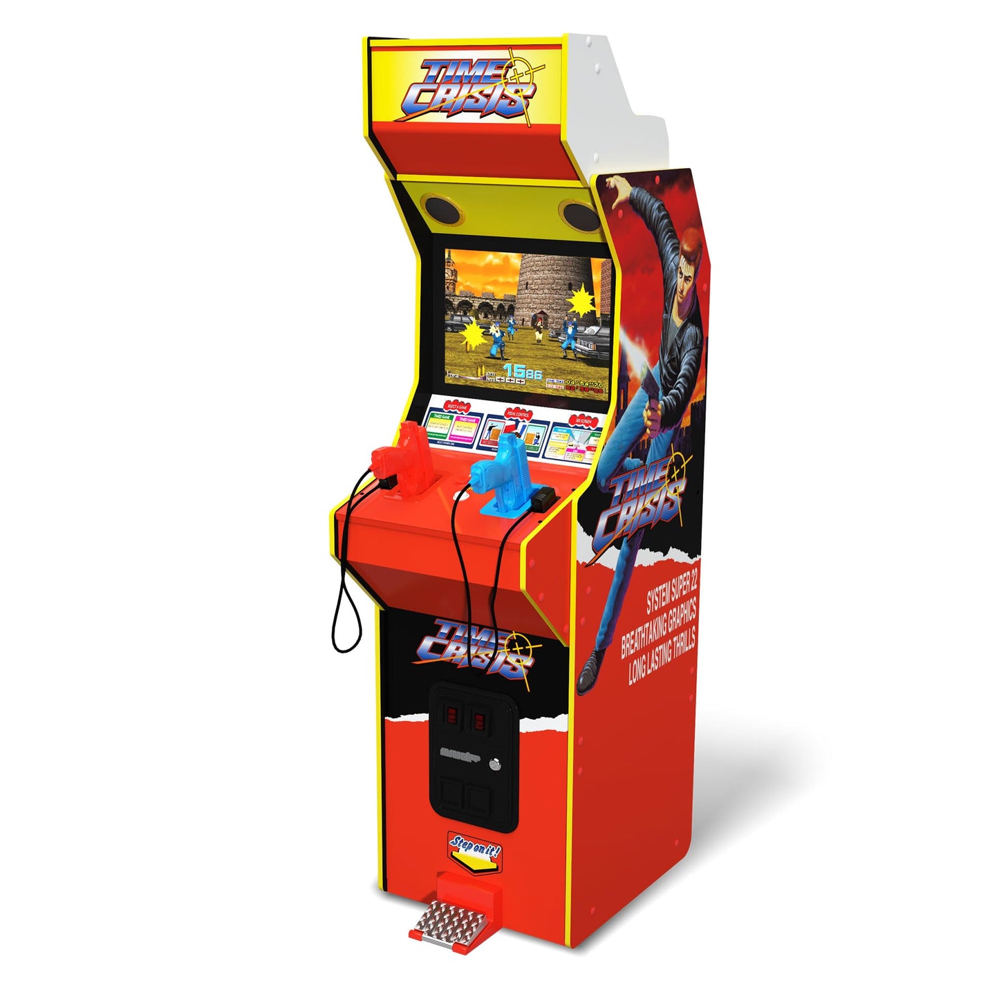 Arcade1Up Machine d'arcade multijoueur avec écran LCD haute résolution de 17 pouces Time Crisis, Point Blank et Steel Gunner Light Gun avec armoire debout pour la maison 