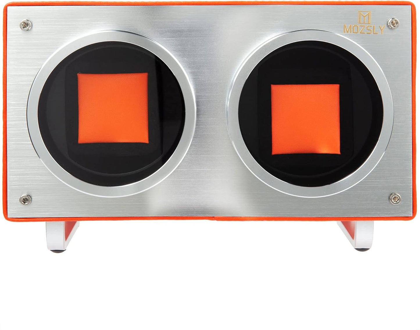 MOZSLY Double Watch Winder for Automatic Watches 12 Rotation Modes with Quiet Motor Battery Powered AC Adapter Orange Leather