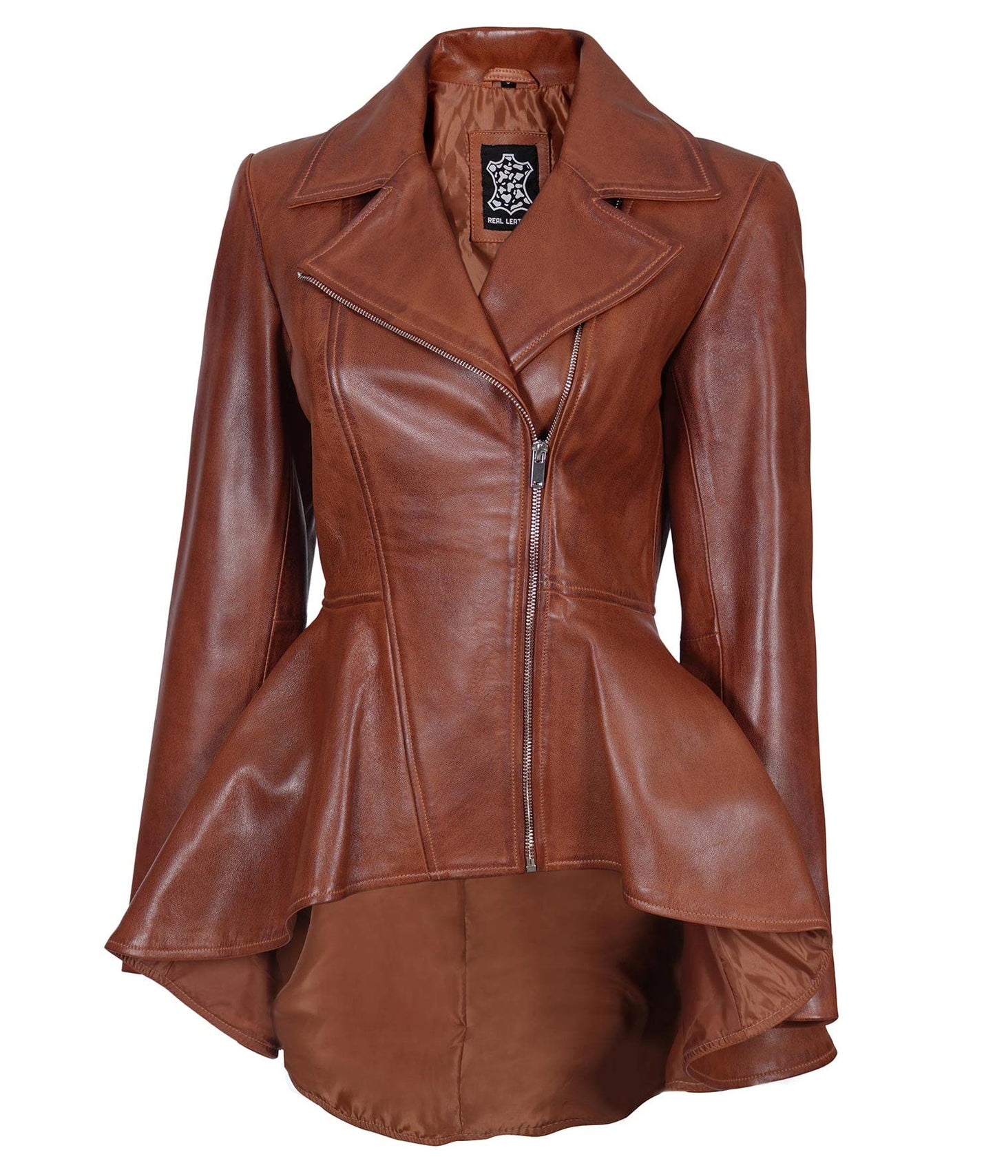 Decrum Leather Jacket For Women - Real Lambskin Casual Peplum Asymmetrical Style Womens Leather Jackets