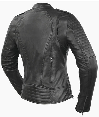 First Mfg Co - Biker - Women's Motorcycle Biker Riding Black Leather Jacket - Small - Action Back Armor Pockets Gussets Side Relief Zippers Vented