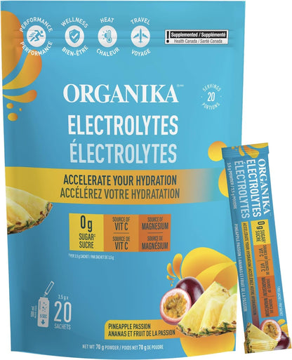 Poudre d'électrolytes Organika - Sachets de limonade rose - Hydratation sans sucre à emporter et réapprovisionnement en électrolytes avec prébiotiques et vitamine C 3,5 g x 20 ct 