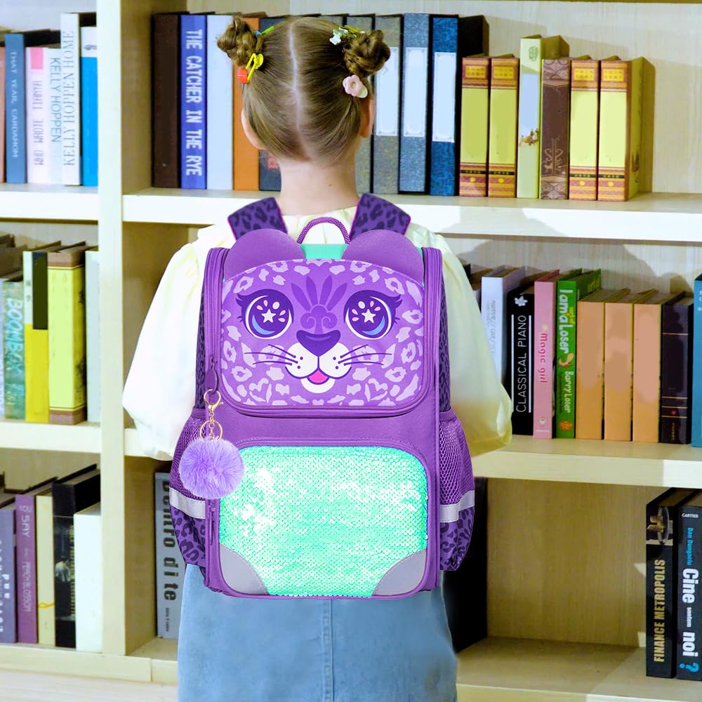 Lot de 3 sacs à dos à paillettes pour filles, sac à dos avec boîte à lunch, sac d'école maternelle pour enfants de 15 pouces pour élèves du primaire et du tout-petit - Koala vert 