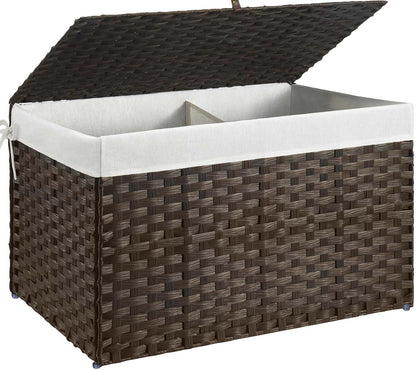 Panier de rangement Greenstell avec couvercle, grand panier à étagères tissé à la main de 65 L avec doublure en coton et cadre en métal, pliable et facile à installer, panier de rangement avec poignée pour chambre à coucher, buanderie