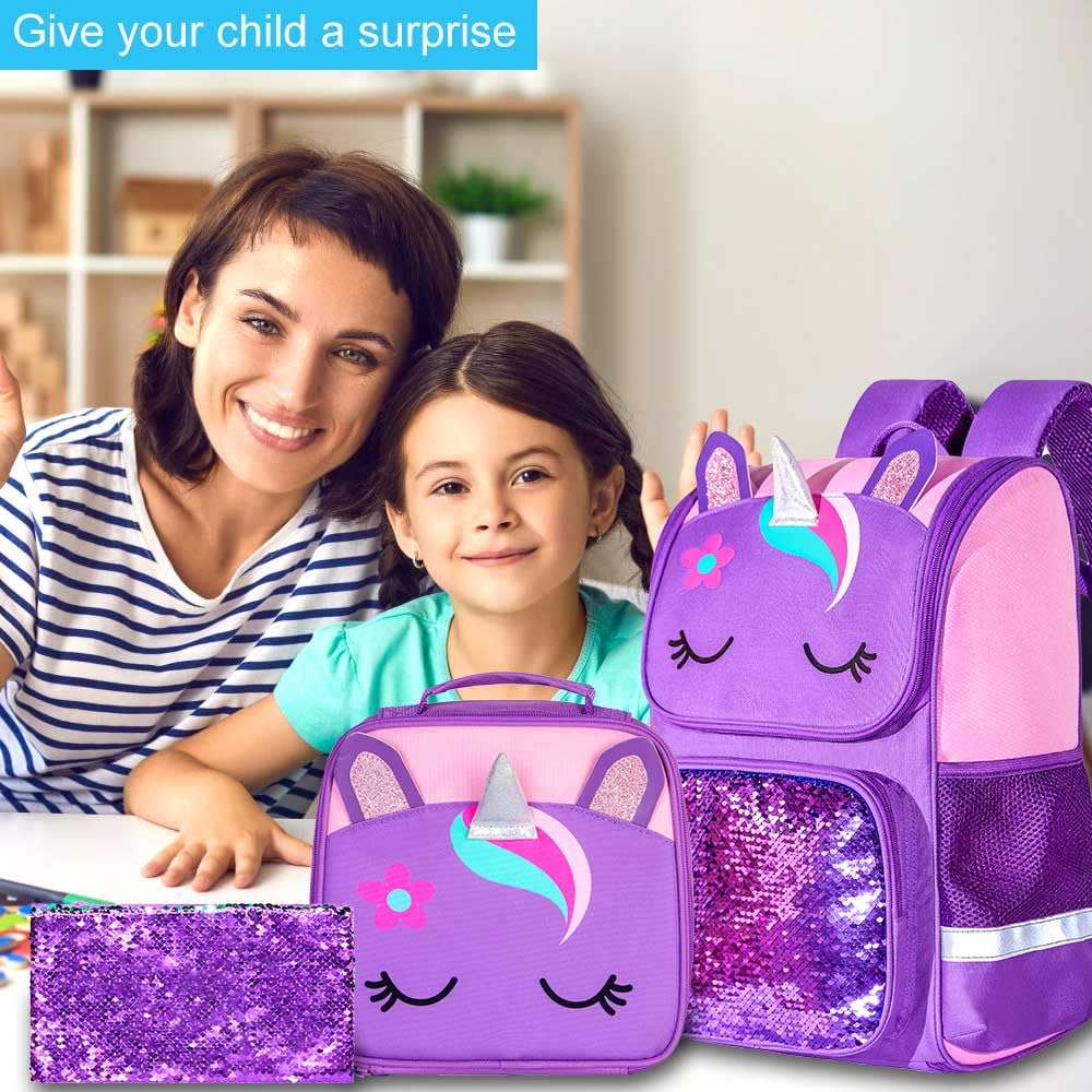 3PCS Kids Backpack for Girls, 15" Sequin Bookbag with Lunch Box, Leopard School Bag Set for Elementary Preschool Toddler