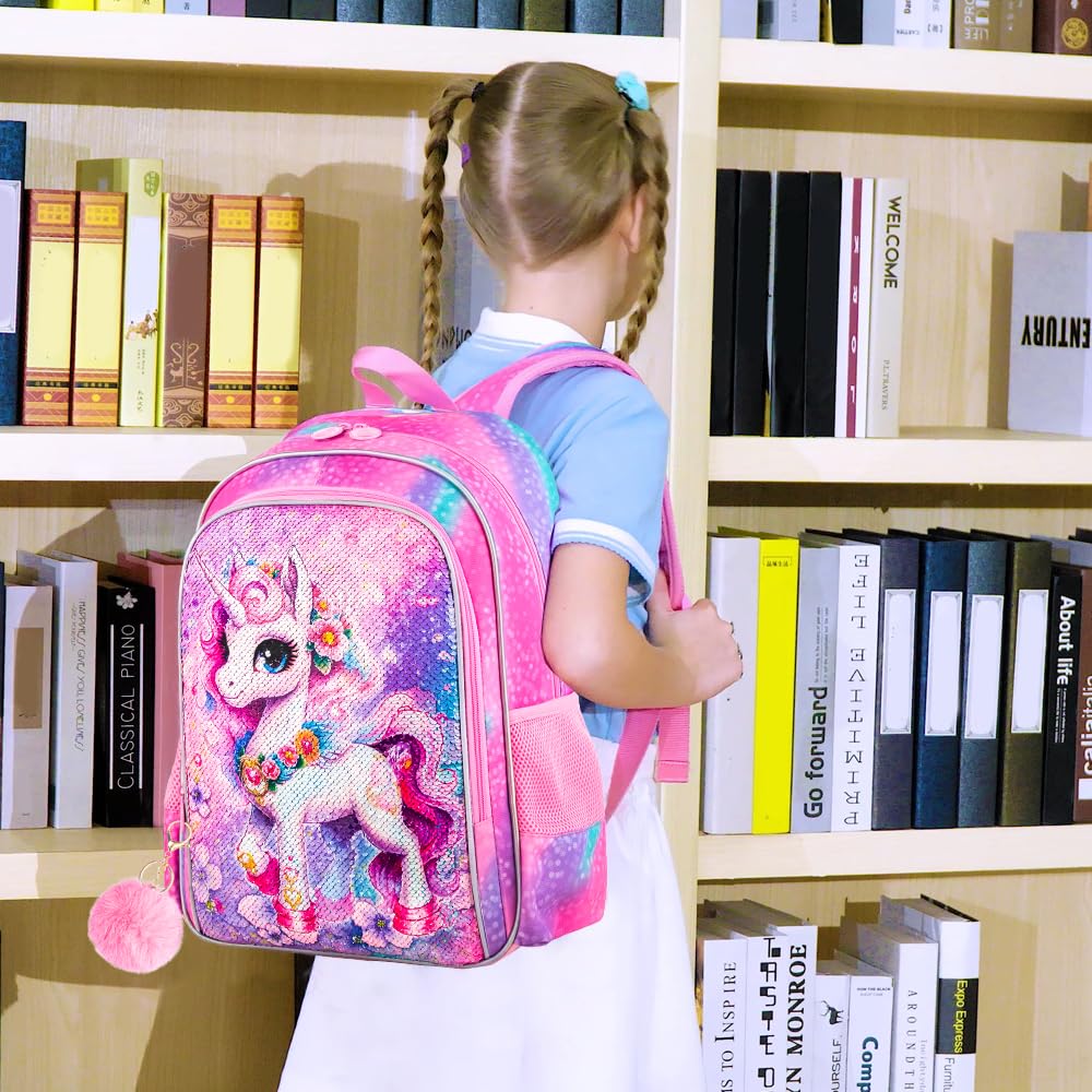 Lot de 3 sacs à dos à paillettes pour filles, sac à dos avec boîte à lunch, sac d'école maternelle pour enfants de 15 pouces pour élèves du primaire et du tout-petit - Koala vert 