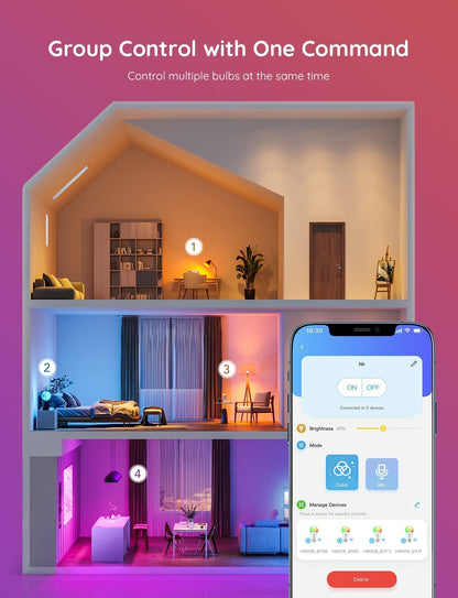 Govee Smart Light Bulbs, WiFi & Bluetooth Color Changing Light Bulbs, Music Sync, 16 Million DIY Colors RGBWW Color Lights Bulb, Work with Alexa, Google Assistant & Govee Home App, 2 Pack