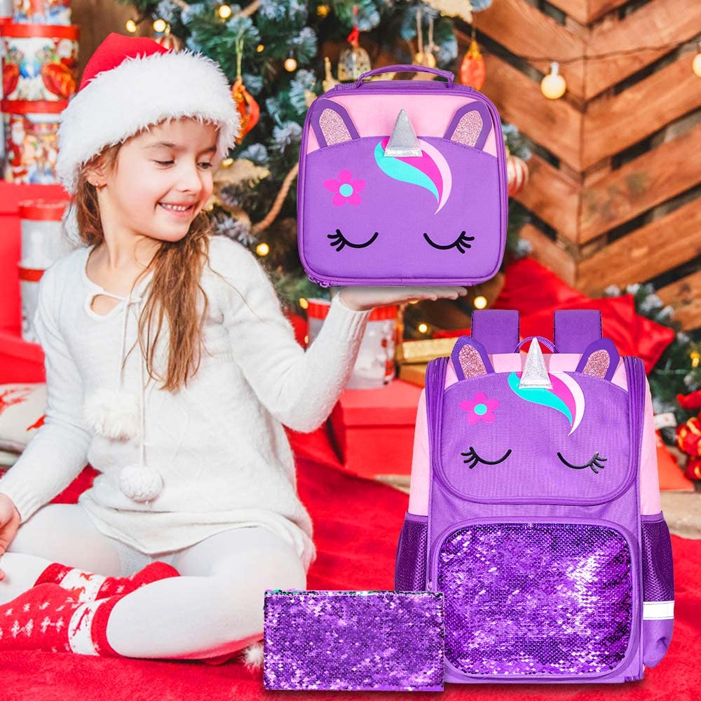 Lot de 3 sacs à dos à paillettes pour filles, sac à dos avec boîte à lunch, sac d'école maternelle pour enfants de 15 pouces pour élèves du primaire et du tout-petit - Koala vert 