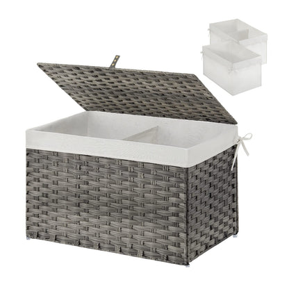 Panier de rangement Greenstell avec couvercle, grand panier à étagères tissé à la main de 65 L avec doublure en coton et cadre en métal, pliable et facile à installer, panier de rangement avec poignée pour chambre à coucher, buanderie