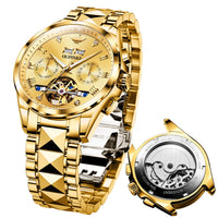 Relojes OUPINKE para hombre, automáticos, de lujo, con diamantes, esqueleto, mecánicos, para hombre, de acero inoxidable, de dos tonos, para negocios, resistentes al agua y luminosos 