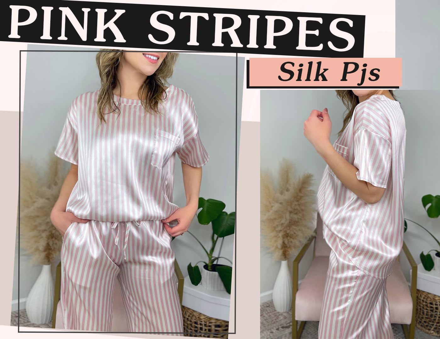 Ensemble de pyjama en satin soyeux pour femmes Ekouaer, chemise à manches courtes avec pantalon de pyjama long, vêtements de détente doux