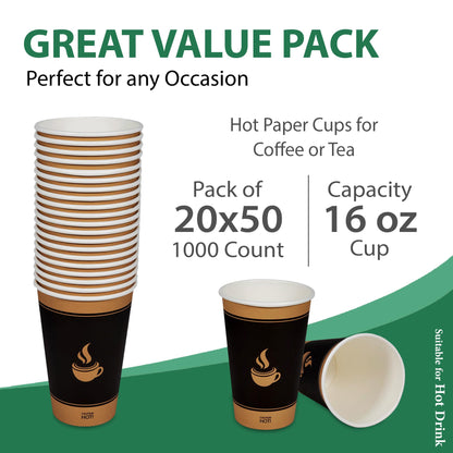 Gobelet en papier pour boissons chaudes Morning Dew (16 oz, 1000 unités), gobelets à café chauds à emporter, gobelets jetables pour boissons chaudes, gobelets en papier parfaits pour les restaurants et les cafés à emporter 