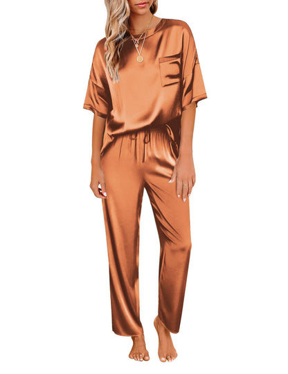 Ensemble de pyjama en satin soyeux pour femmes Ekouaer, chemise à manches courtes avec pantalon de pyjama long, vêtements de détente doux