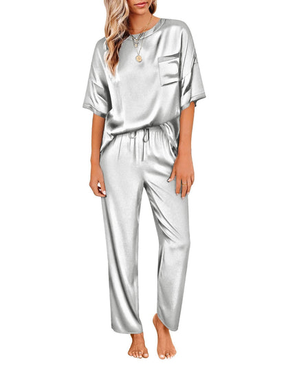 Ensemble de pyjama en satin soyeux pour femmes Ekouaer, chemise à manches courtes avec pantalon de pyjama long, vêtements de détente doux