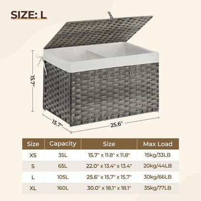 Panier de rangement Greenstell avec couvercle, grand panier à étagères tissé à la main de 65 L avec doublure en coton et cadre en métal, pliable et facile à installer, panier de rangement avec poignée pour chambre à coucher, buanderie