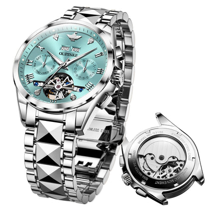 Relojes OUPINKE para hombre, automáticos, de lujo, con diamantes, esqueleto, mecánicos, para hombre, de acero inoxidable, de dos tonos, para negocios, resistentes al agua y luminosos 