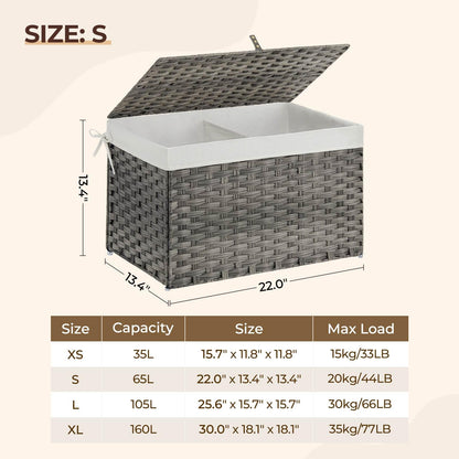 Panier de rangement Greenstell avec couvercle, grand panier à étagères tissé à la main de 65 L avec doublure en coton et cadre en métal, pliable et facile à installer, panier de rangement avec poignée pour chambre à coucher, buanderie