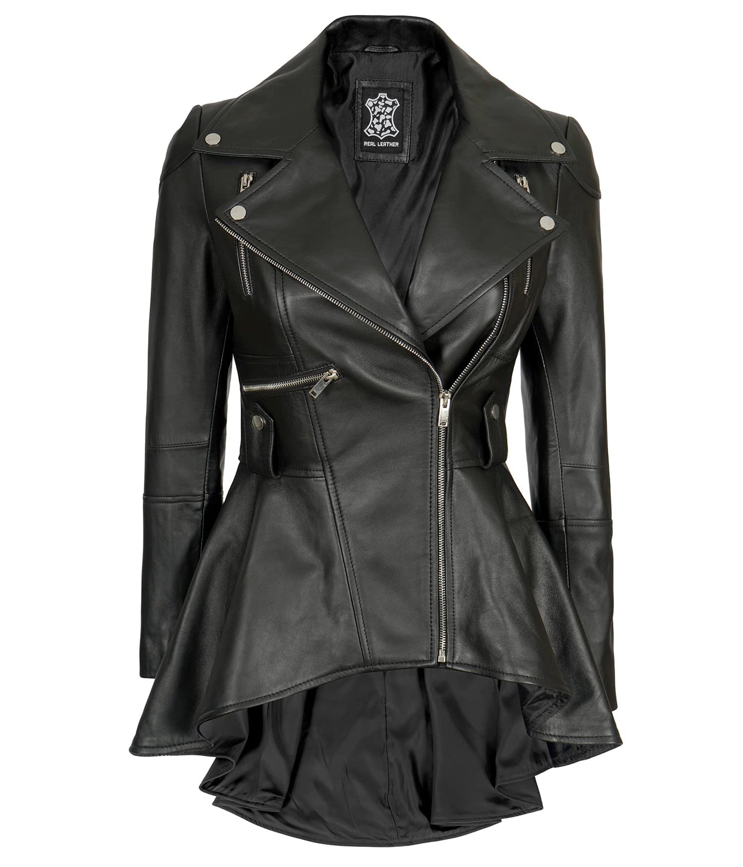 Decrum Leather Jacket For Women - Real Lambskin Casual Peplum Asymmetrical Style Womens Leather Jackets