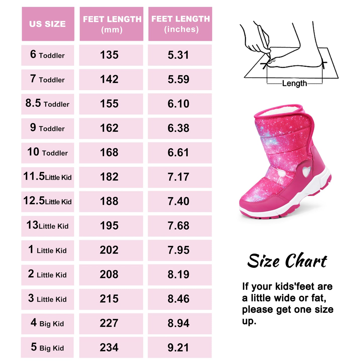 Girls Snow Boots Water-Resistant Warm Fur Lined Anti-Slip Winter Boots for Toddler/Little Kid/Big Kid