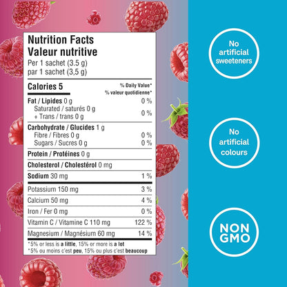 Poudre d'électrolytes Organika - Sachets de limonade rose - Hydratation sans sucre à emporter et réapprovisionnement en électrolytes avec prébiotiques et vitamine C 3,5 g x 20 ct 