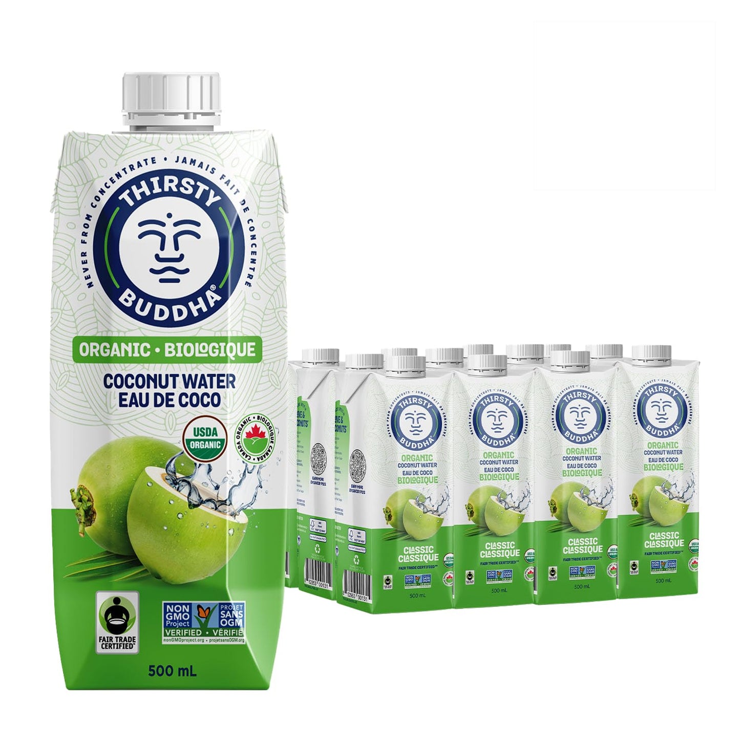 THIRSTY BUDDHA Coconut Water - Pure Coconut Water- Premium Coconut Water- Organic Coconut Water- Fair Trade Certified Coconut Water- All Natural Hydration – Electrolytes – Sports Drink- No Added Sugar– Vegan –Non-GMO Coconut Water, 1L (6/1L)