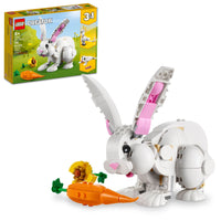 LEGO Creator 3 en 1 Ensemble de construction d'animaux Lapin blanc, jouet STEM pour enfants de 8 ans et plus, se transforme de lapin en phoque en perroquet, jouet de construction créatif pour garçons et filles, 31133 