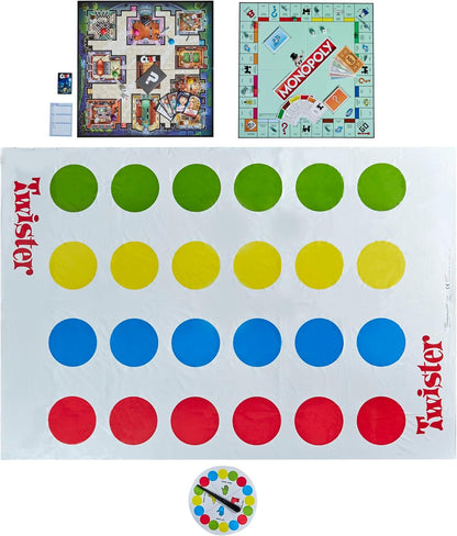 Family Gaming Triple Play Pack, 3-Pack Includes Monopoly, Clue, and Twister Games, 3 Classic Games in 1 Box, Full Gameplay (Amazon Exclusive)