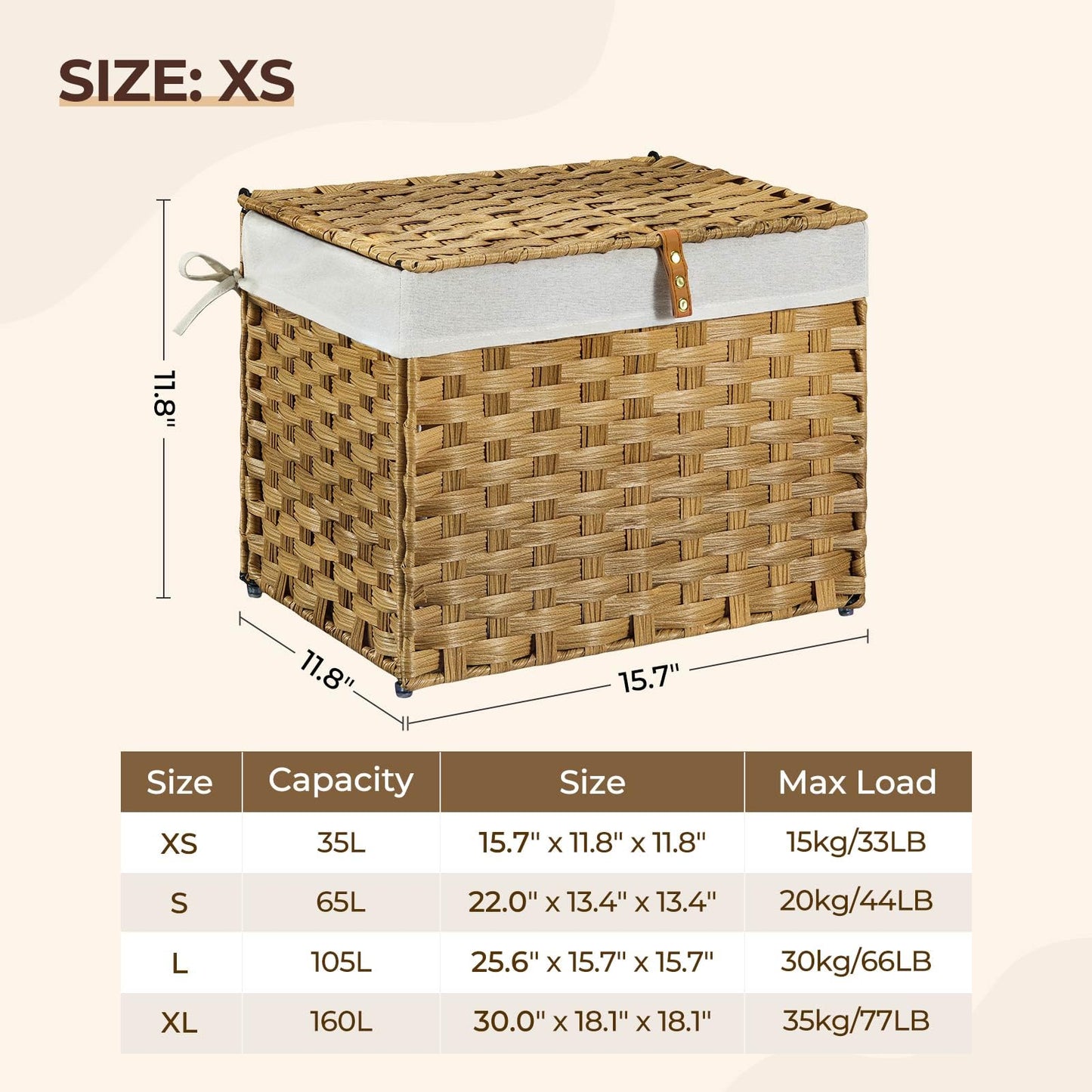 Panier de rangement Greenstell avec couvercle, grand panier à étagères tissé à la main de 65 L avec doublure en coton et cadre en métal, pliable et facile à installer, panier de rangement avec poignée pour chambre à coucher, buanderie