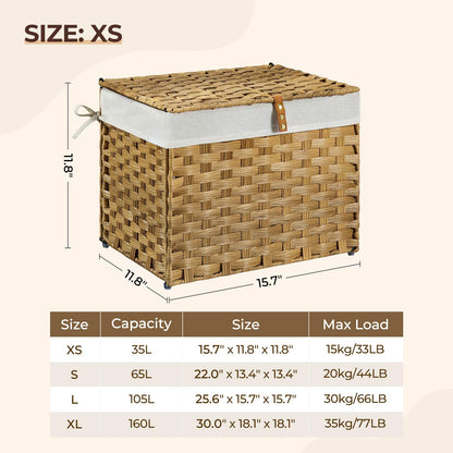 Panier de rangement Greenstell avec couvercle, grand panier à étagères tissé à la main de 65 L avec doublure en coton et cadre en métal, pliable et facile à installer, panier de rangement avec poignée pour chambre à coucher, buanderie