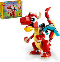 Jouet Dragon Rouge 3 en 1 LEGO Creator, se transforme de jouet Dragon en jouet Poisson en jouet Phénix, idée cadeau pour garçons et filles de 6 ans et plus, ensemble de jouets animaux pour enfants, 31145 